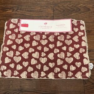 Valentine's Day Storehouse Burgundy Tan Hearts Cotton Placemats Set Of 4